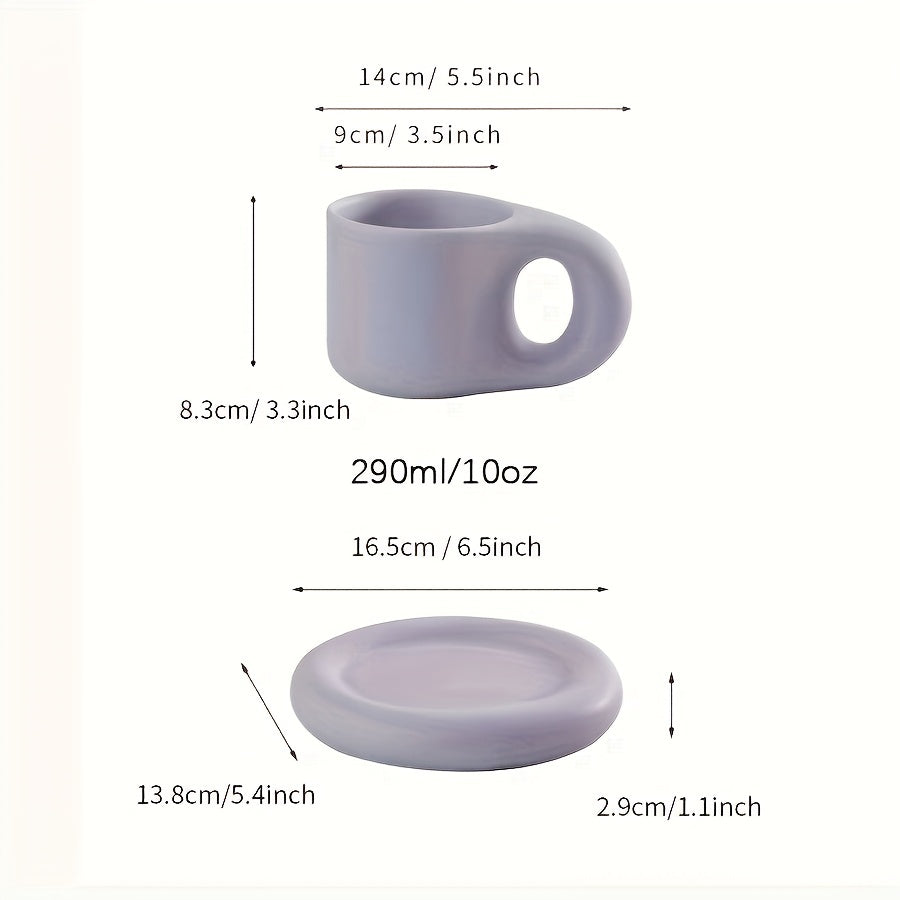 Chubby Mug & Saucer Set (10oz) β Cute Fat Handle