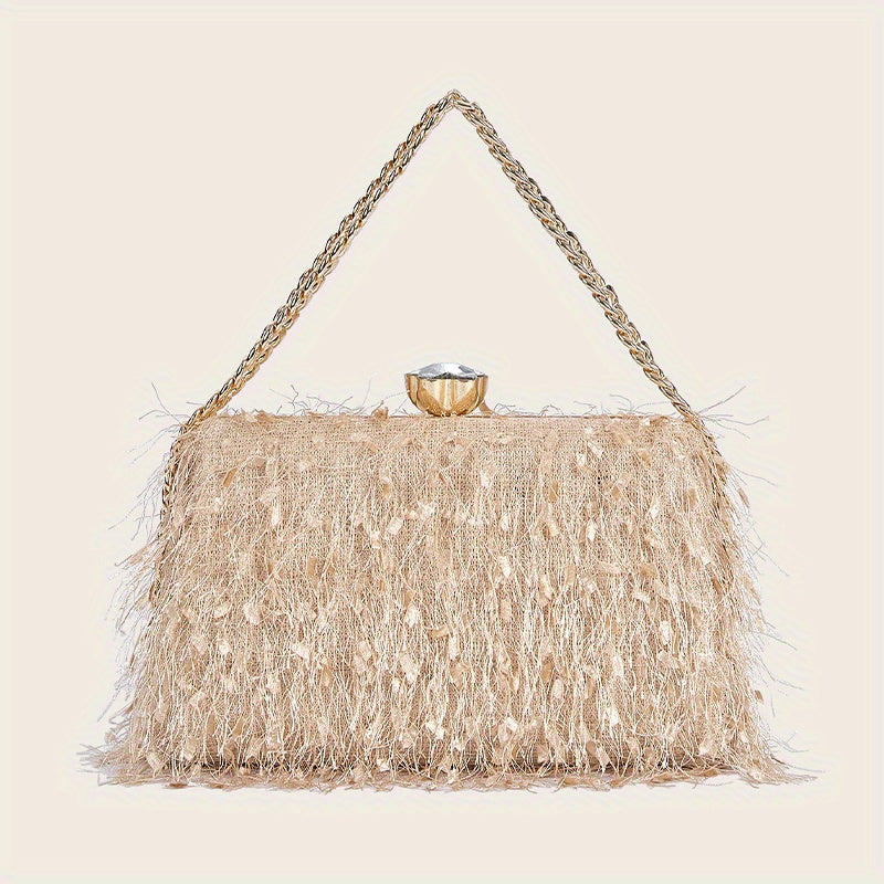 Feather Evening Chain Clutch – Luxe Party Bag