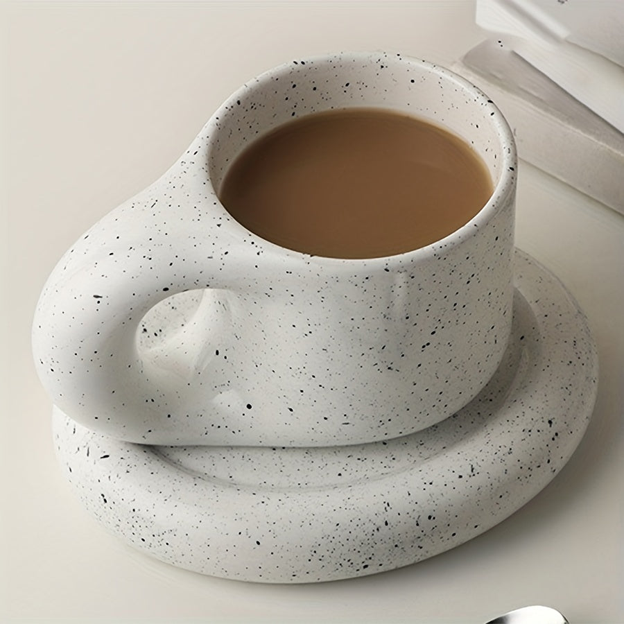 Chubby Mug & Saucer Set (10oz) – Cute Fat Handle
