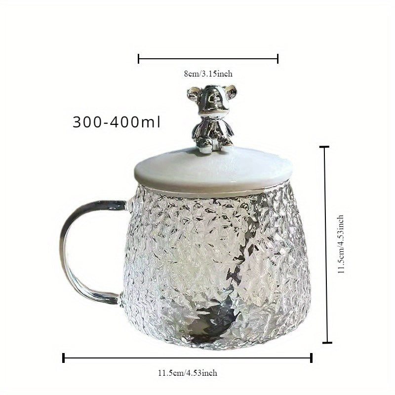 Teddy Bear Glass Mug Set – Handle, Lid & Spoon
