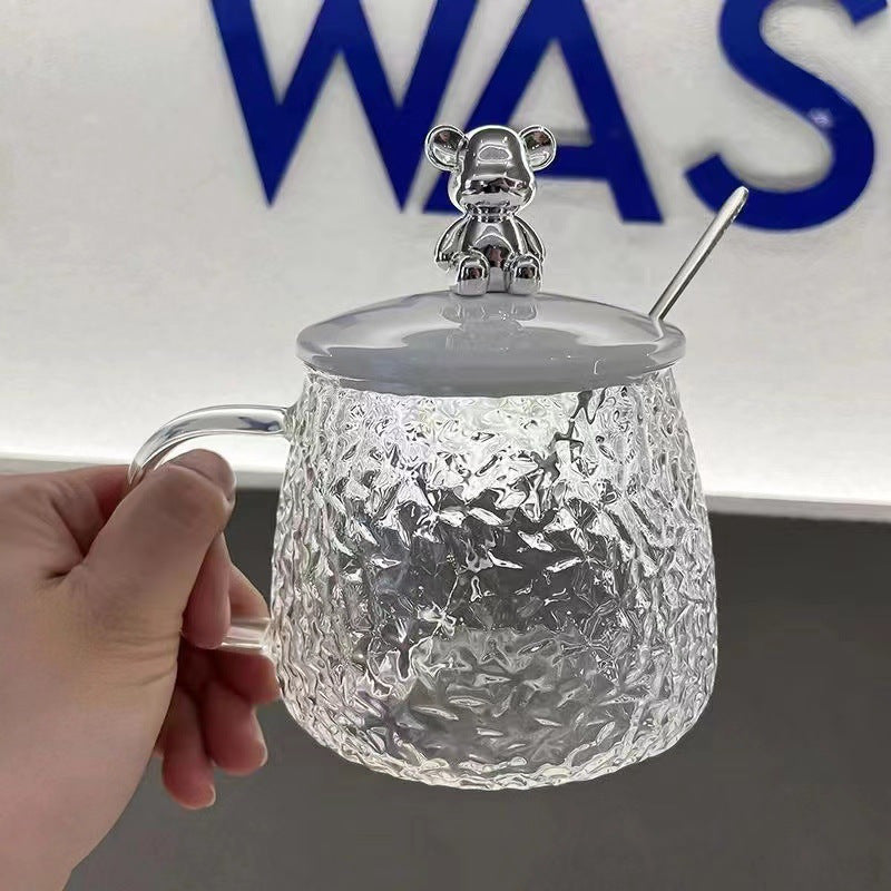 Teddy Bear Glass Mug Set – Handle, Lid & Spoon