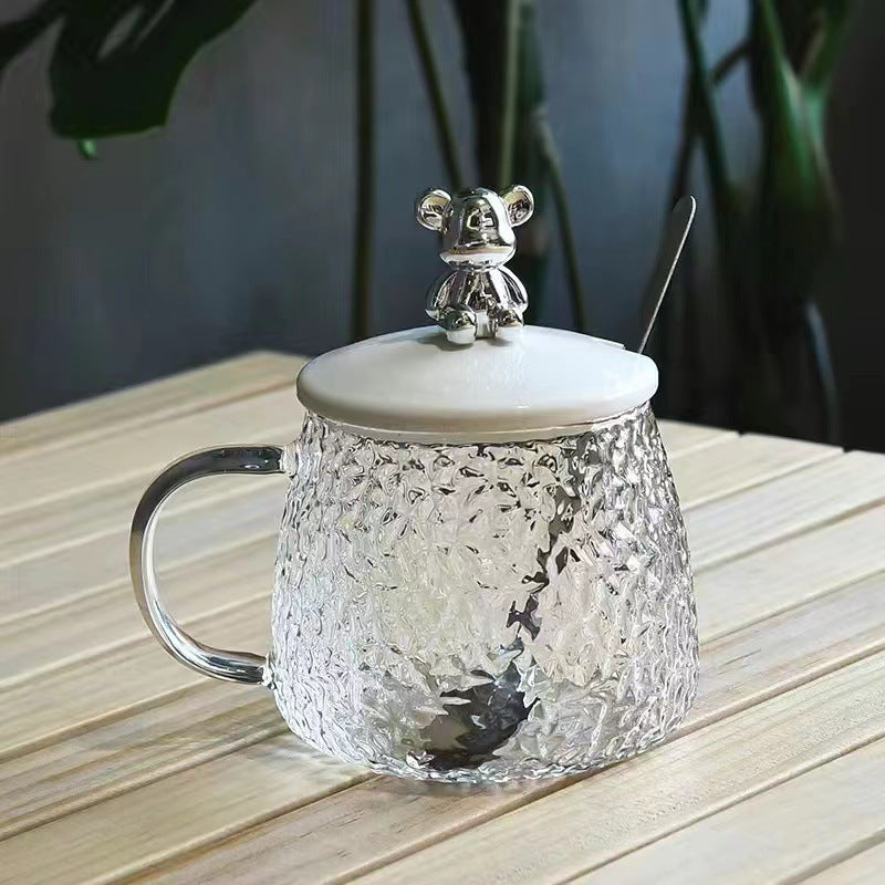 Teddy Bear Glass Mug Set – Handle, Lid & Spoon