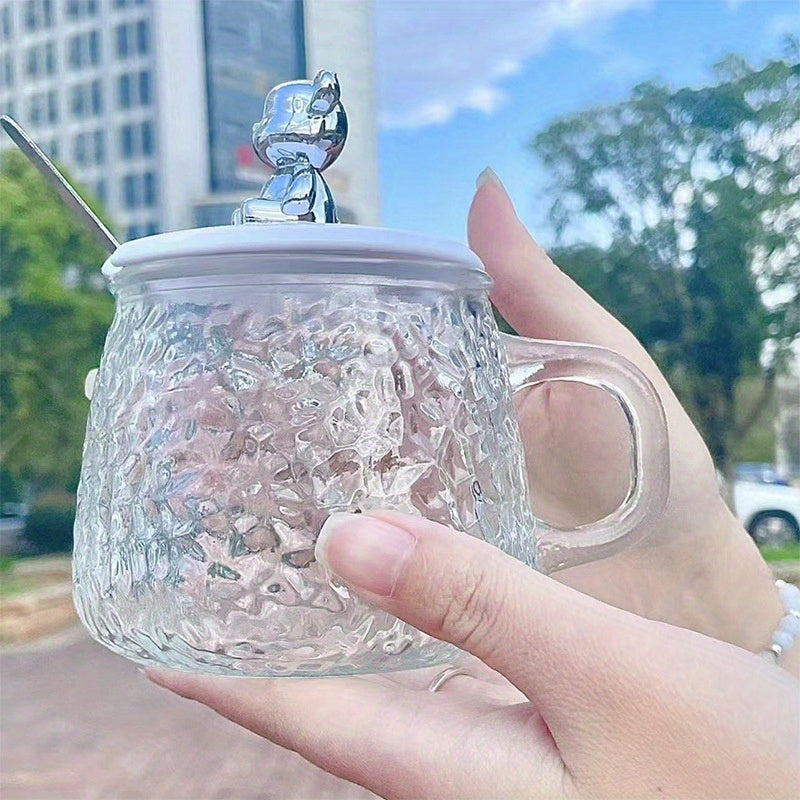 Teddy Bear Glass Mug Set – Handle, Lid & Spoon