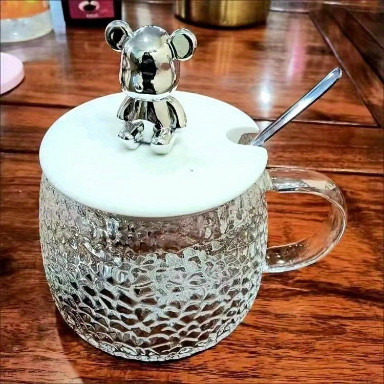 Teddy Bear Glass Mug Set – Handle, Lid & Spoon