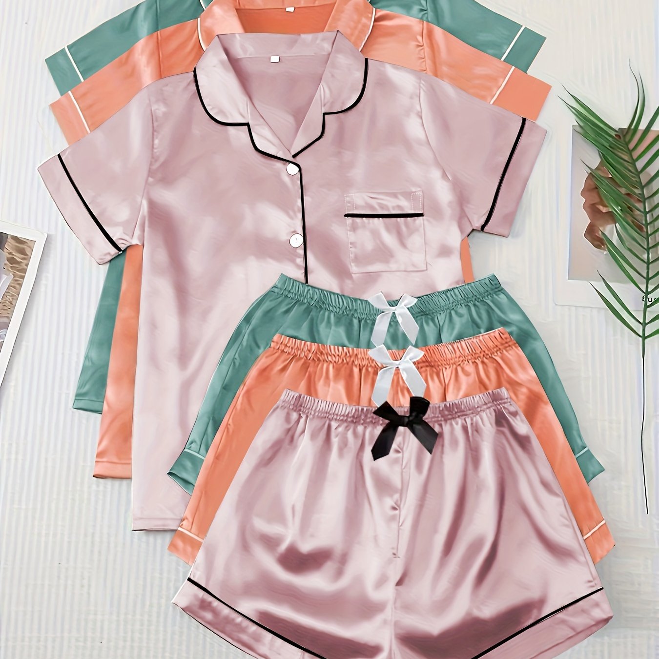 Luxury Satin 3-Piece PJ Set – Kimono, Cami & Shorts