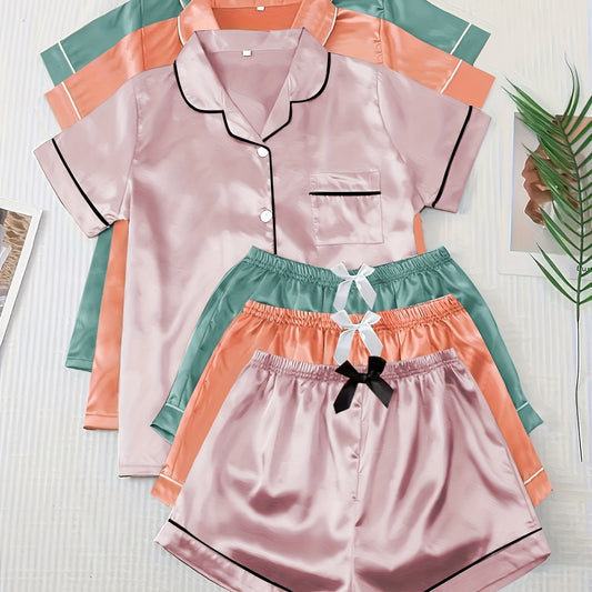 Luxury Satin 3-Piece PJ Set – Kimono, Cami & Shorts