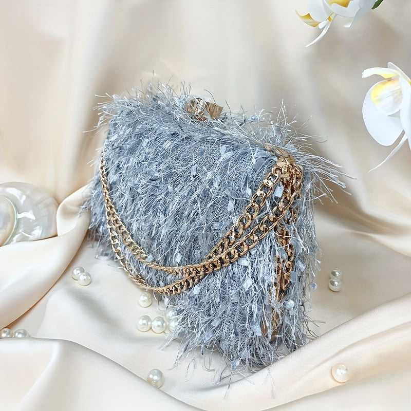 Feather Evening Chain Clutch – Luxe Party Bag