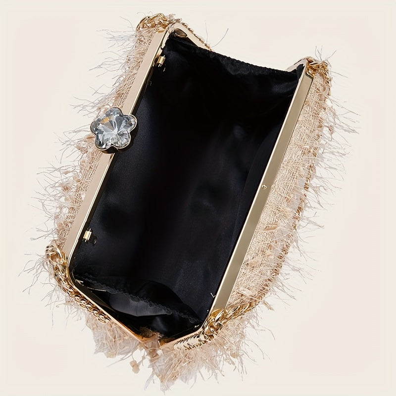 Feather Evening Chain Clutch – Luxe Party Bag