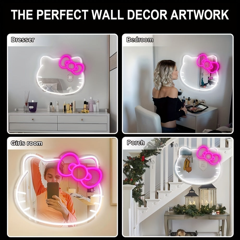 Hello Kitty LED Neon Mirror – Adjustable Glow