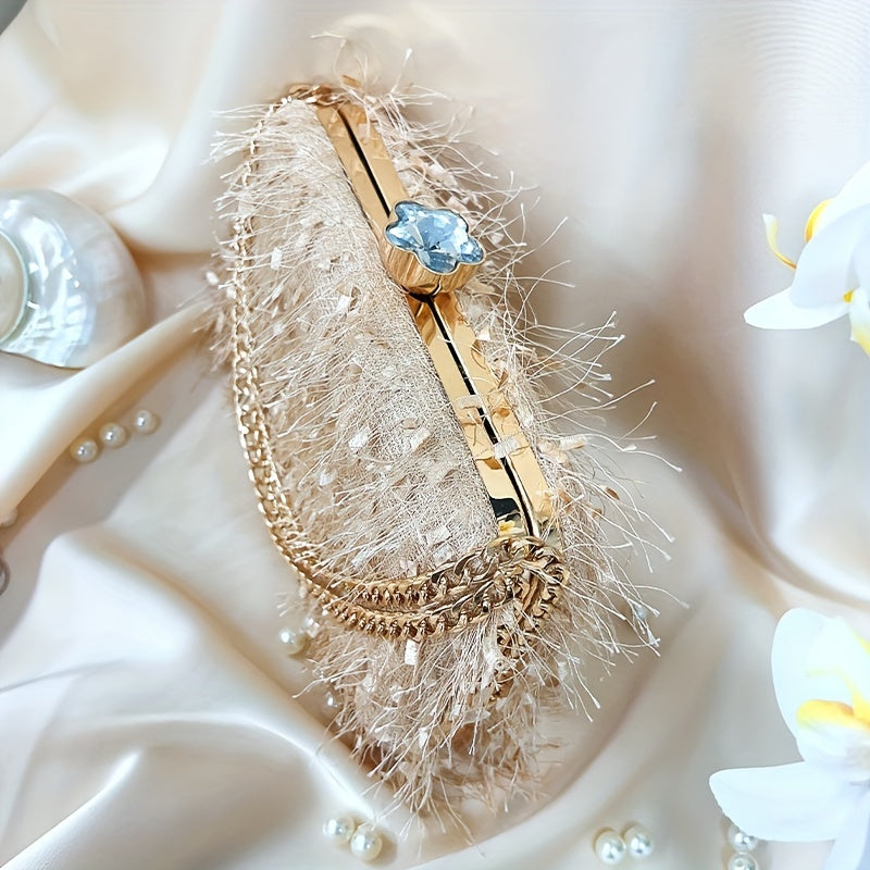 Feather Evening Chain Clutch – Luxe Party Bag