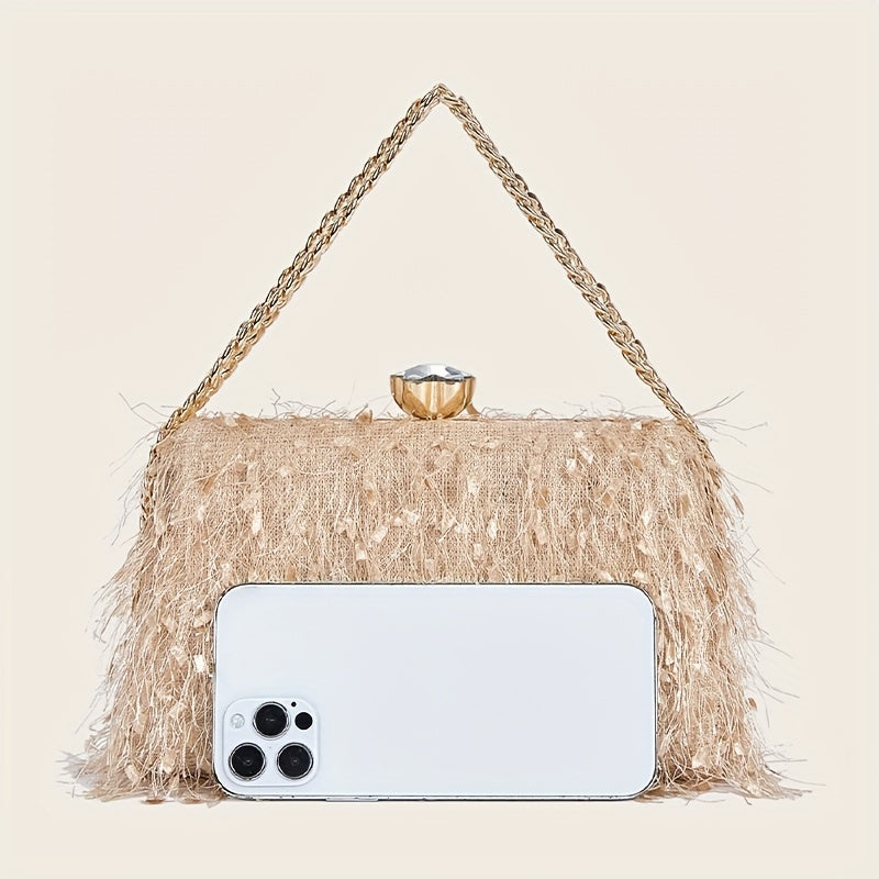 Feather Evening Chain Clutch – Luxe Party Bag