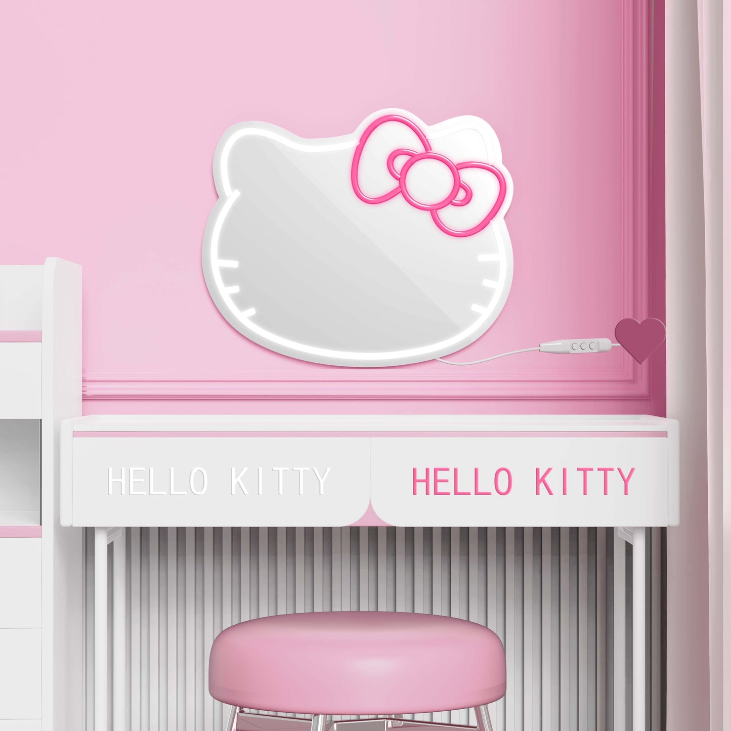 Cute Bow LED Neon Mirror – Adjustable Brightness