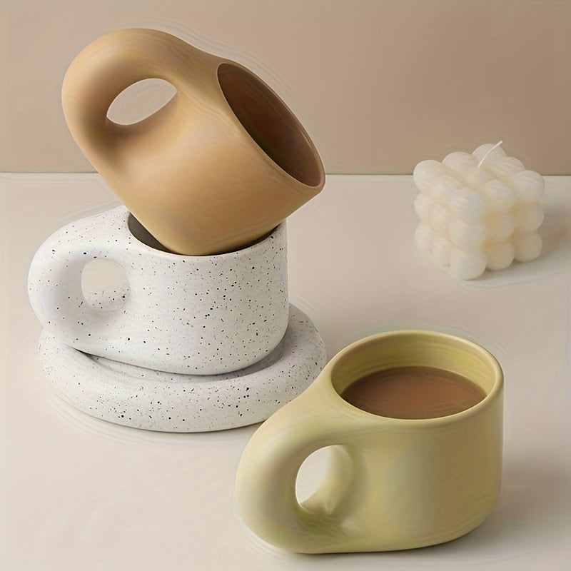 Chubby Mug & Saucer Set (10oz) – Cute Fat Handle