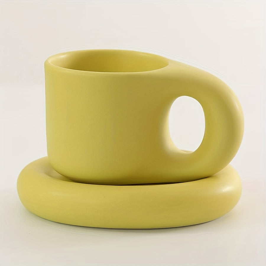 Chubby Mug & Saucer Set (10oz) – Cute Fat Handle