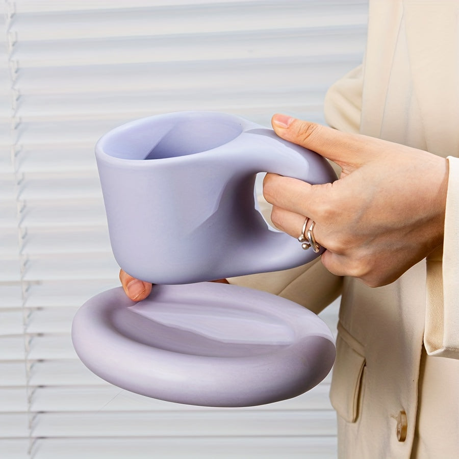 Chubby Mug & Saucer Set (10oz) – Cute Fat Handle