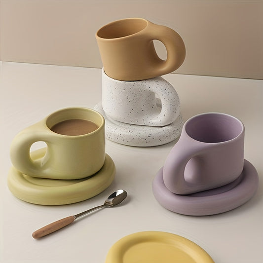 Chubby Mug & Saucer Set (10oz) – Cute Fat Handle