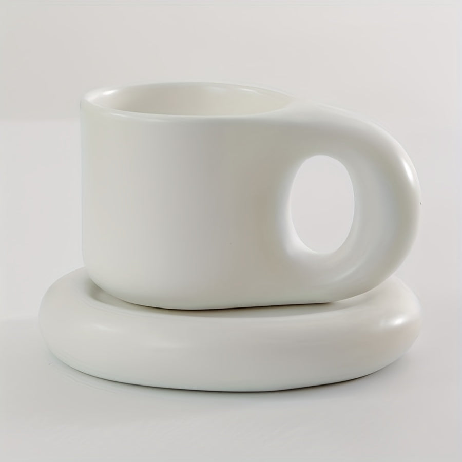 Chubby Mug & Saucer Set (10oz) – Cute Fat Handle