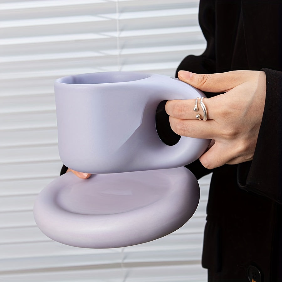 Chubby Mug & Saucer Set (10oz) – Cute Fat Handle
