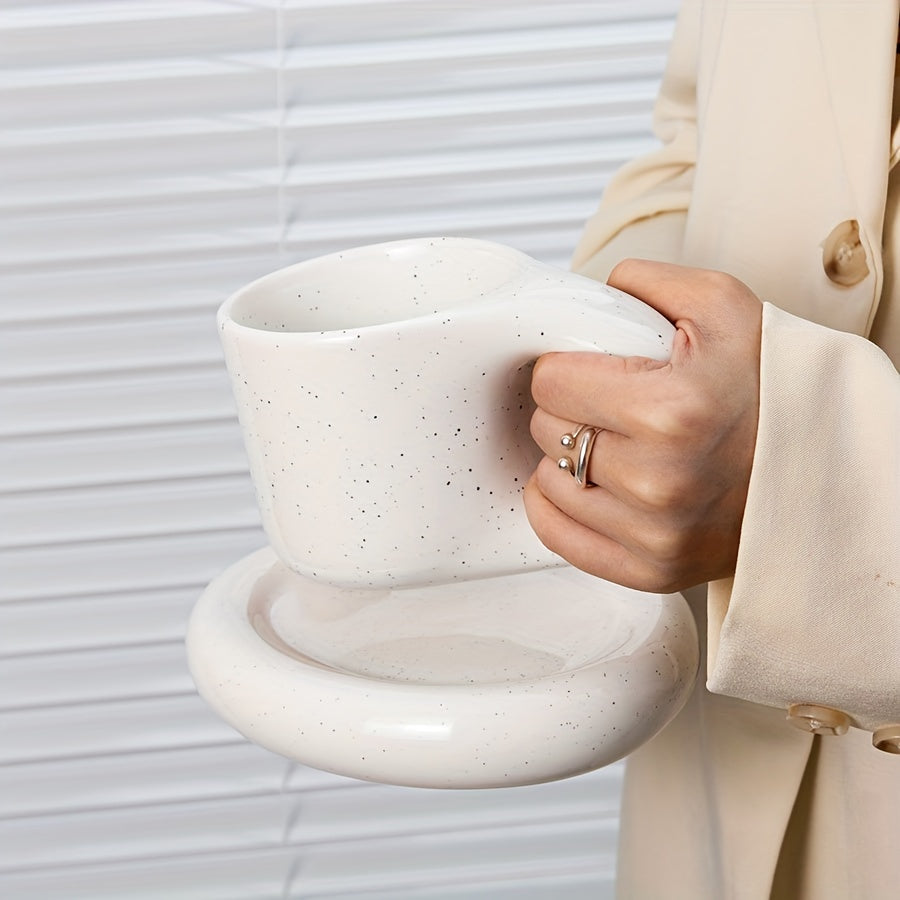 Chubby Mug & Saucer Set (10oz) – Cute Fat Handle
