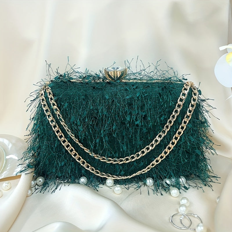 Feather Evening Chain Clutch – Luxe Party Bag