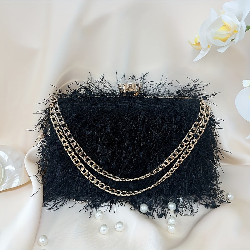 Feather Evening Chain Clutch – Luxe Party Bag