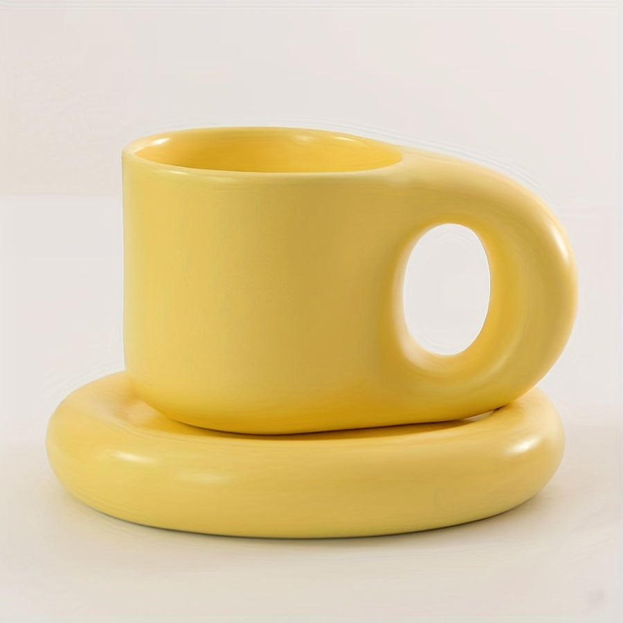 Chubby Mug & Saucer Set (10oz) – Cute Fat Handle