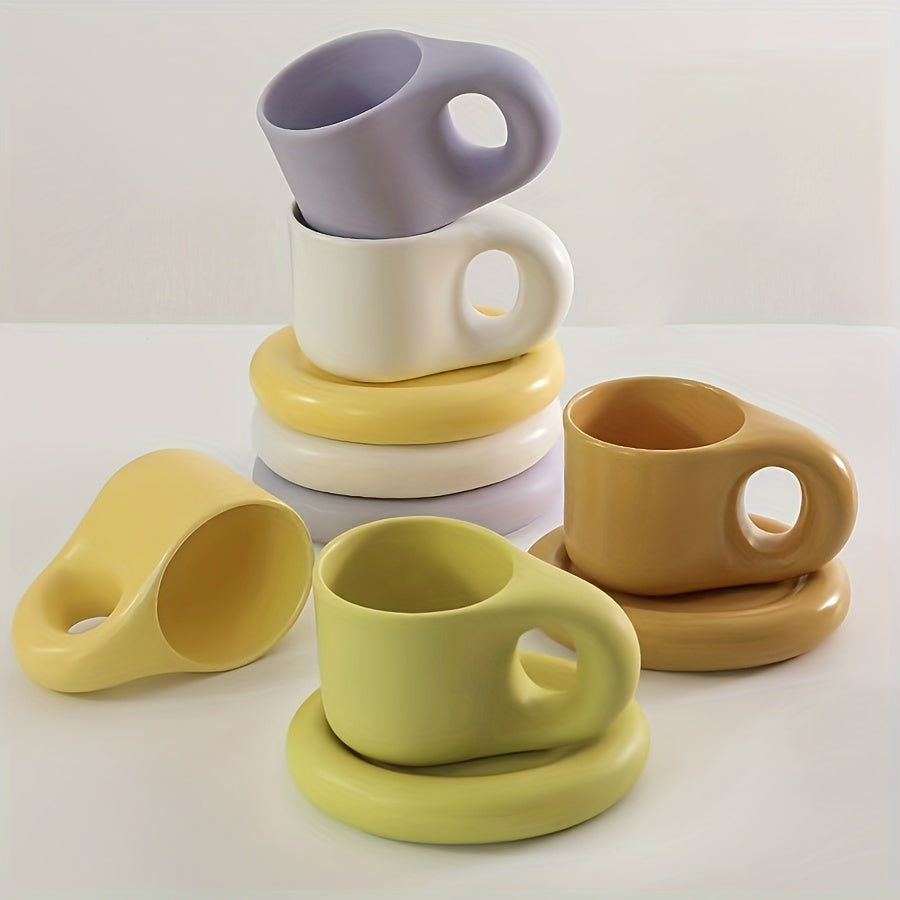 Chubby Mug & Saucer Set (10oz) – Cute Fat Handle
