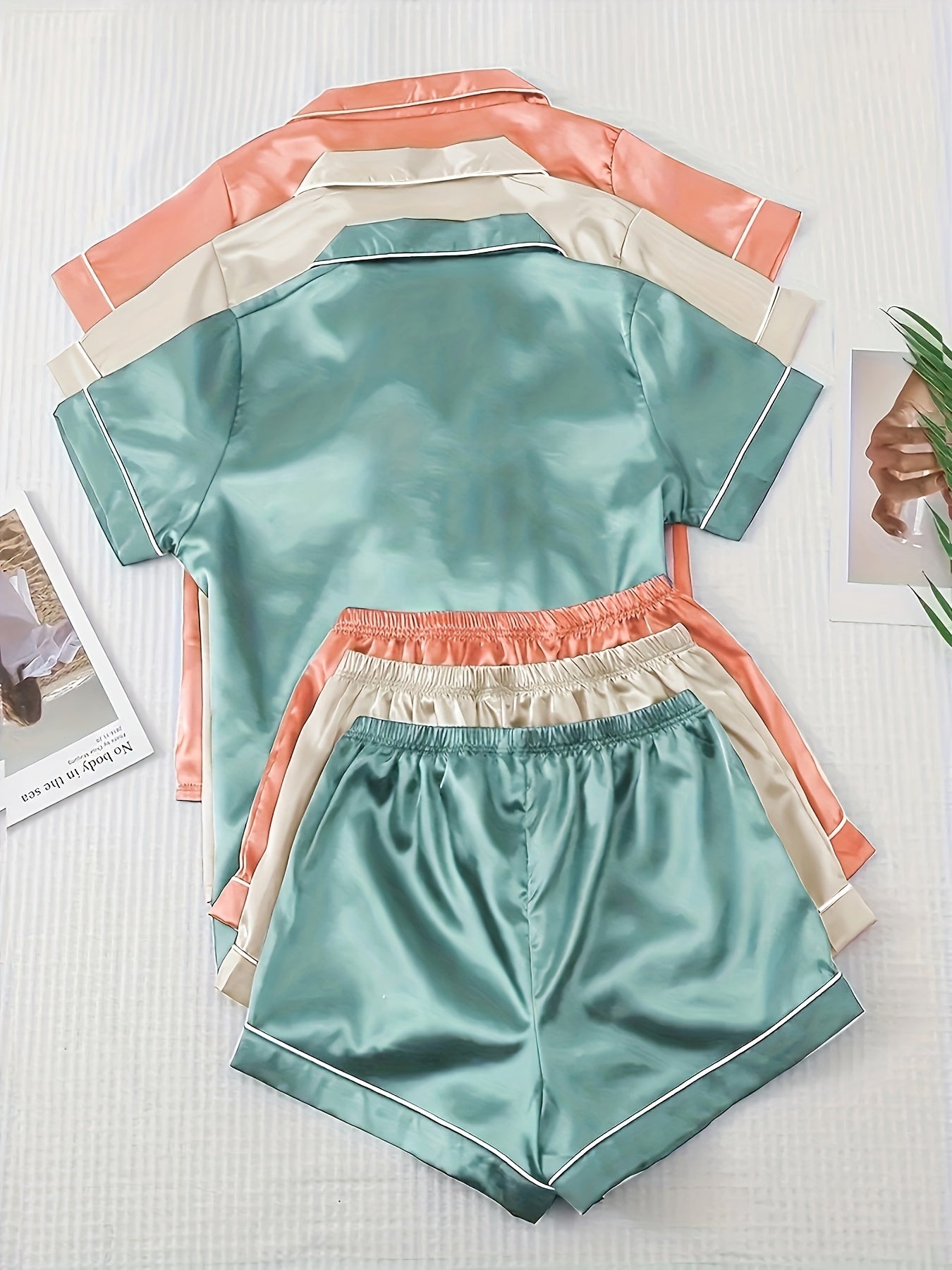 Luxury Satin 3-Piece PJ Set – Kimono, Cami & Shorts