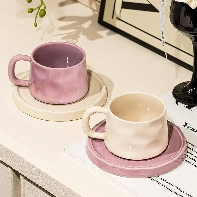 Cute Ceramic Coffee Cup & Saucer – Café Aesthetic