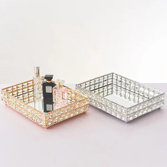 Crystal Mirrored Vanity Tray – Metal Display Plate