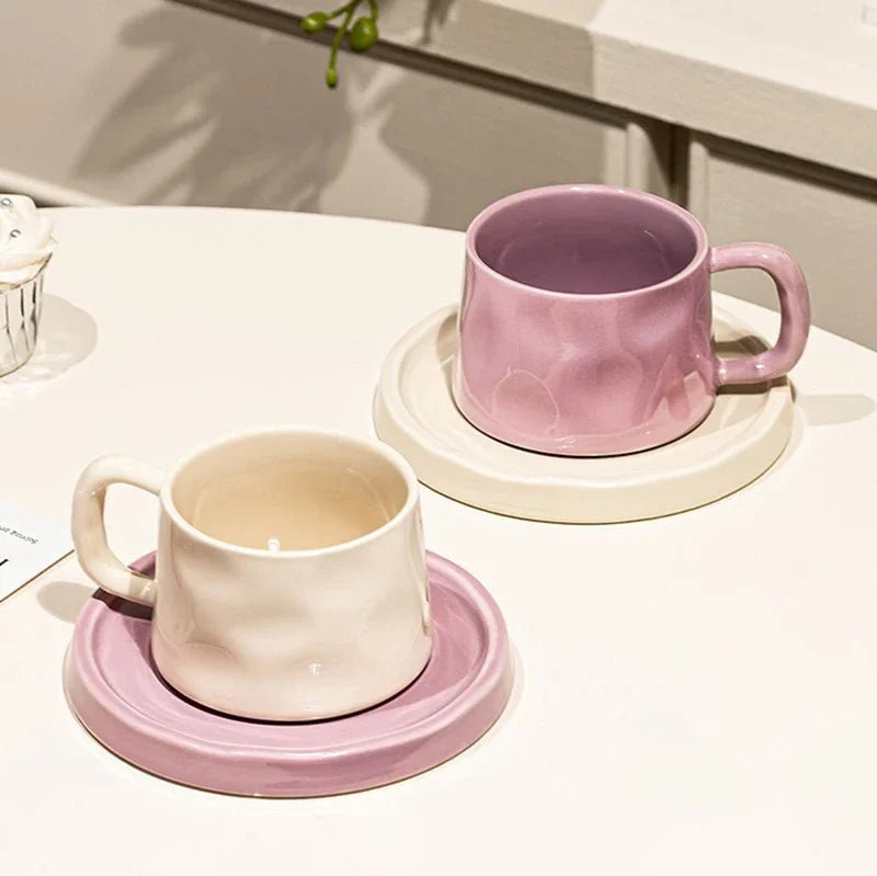 Cute Ceramic Coffee Cup & Saucer – Café Aesthetic