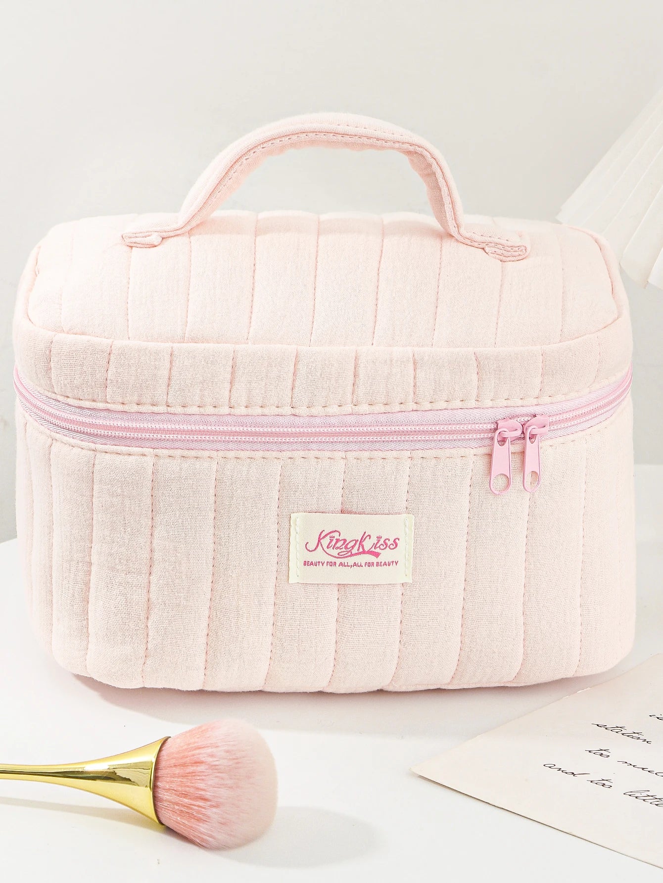 Pink Quilted Makeup Bag – Soft Travel Pouch