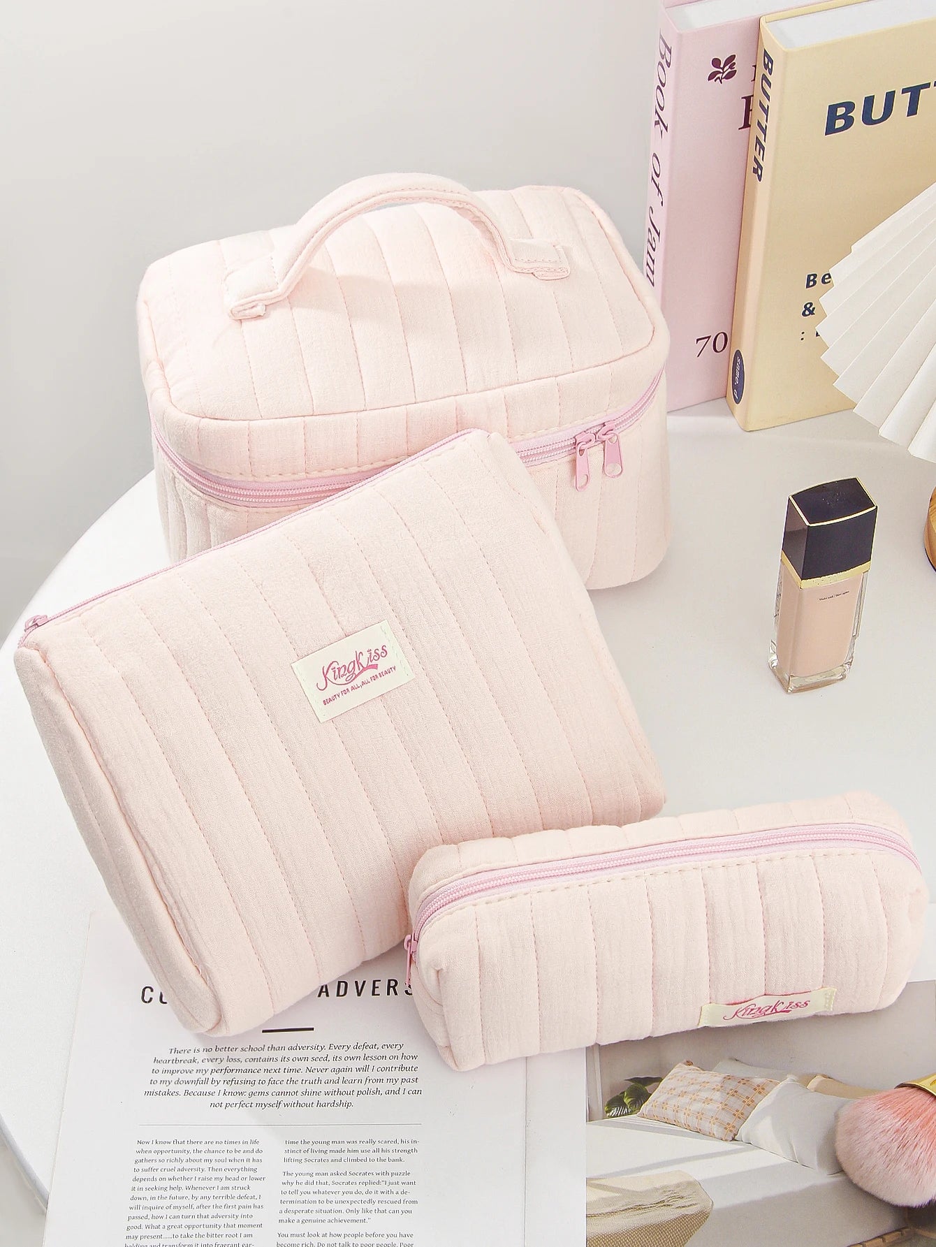 Pink Quilted Makeup Bag – Soft Travel Pouch