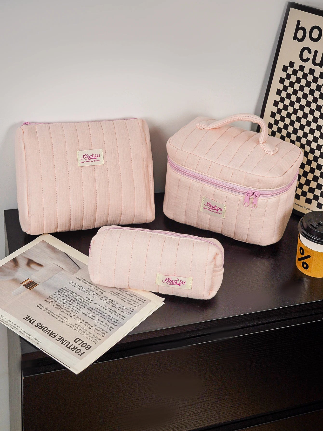 Pink Quilted Makeup Bag – Soft Travel Pouch