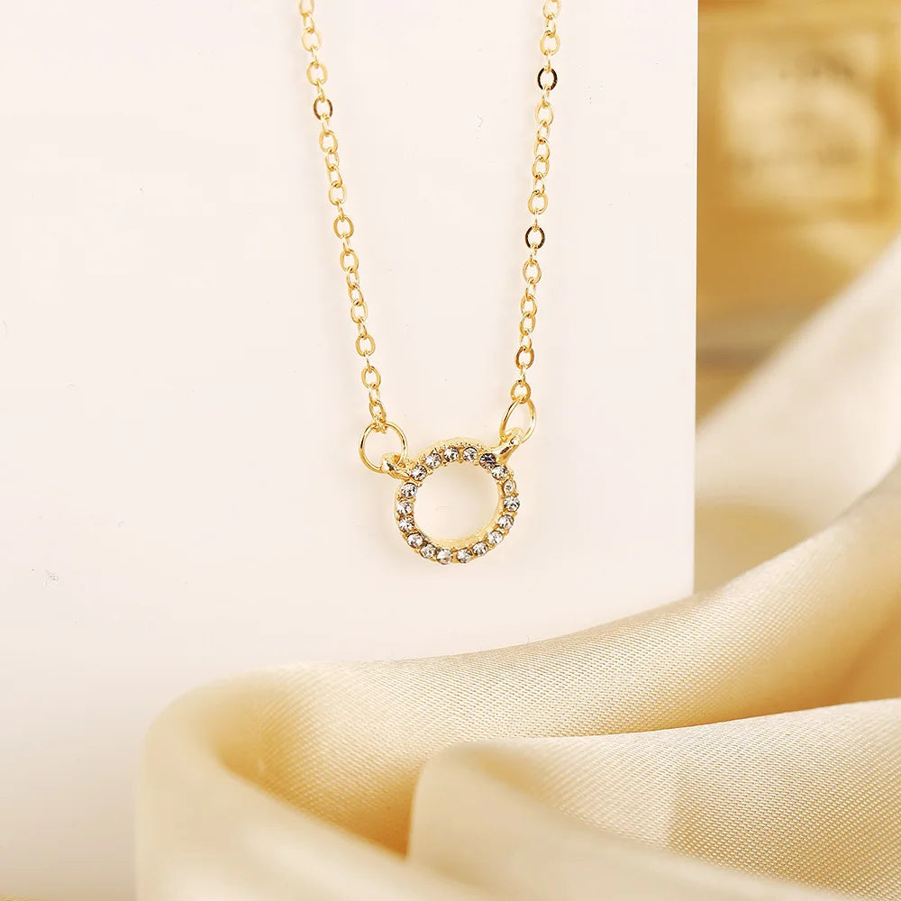 Crystal Circle Pendant – Elegant Gold Finish