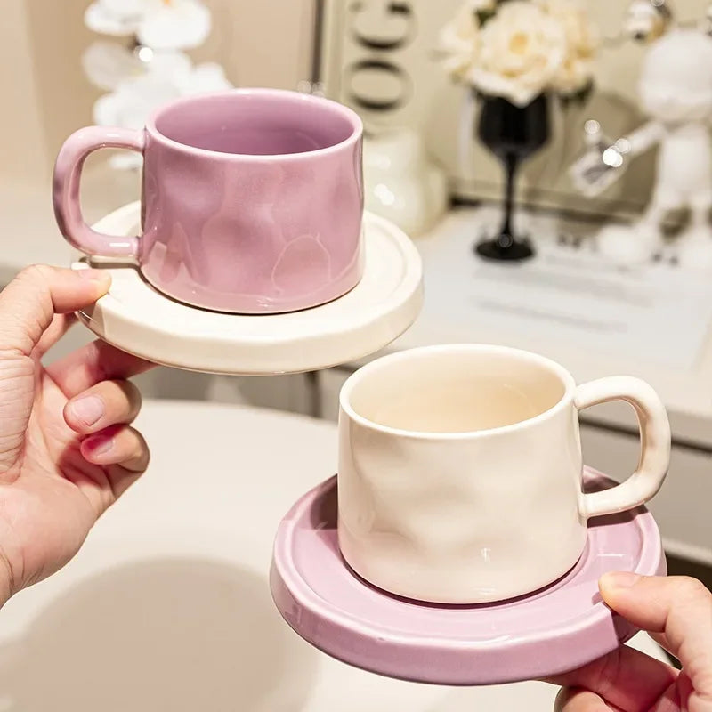 Cute Ceramic Coffee Cup & Saucer – Café Aesthetic