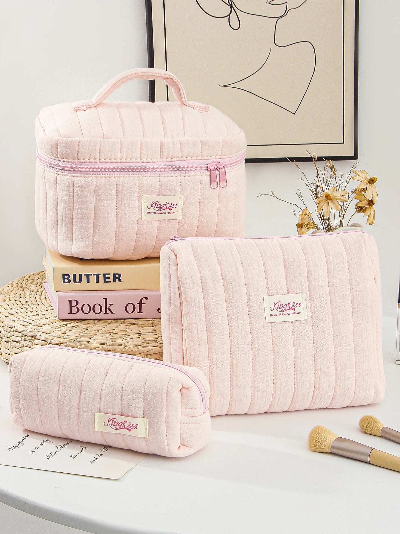 Pink Quilted Makeup Bag – Soft Travel Pouch