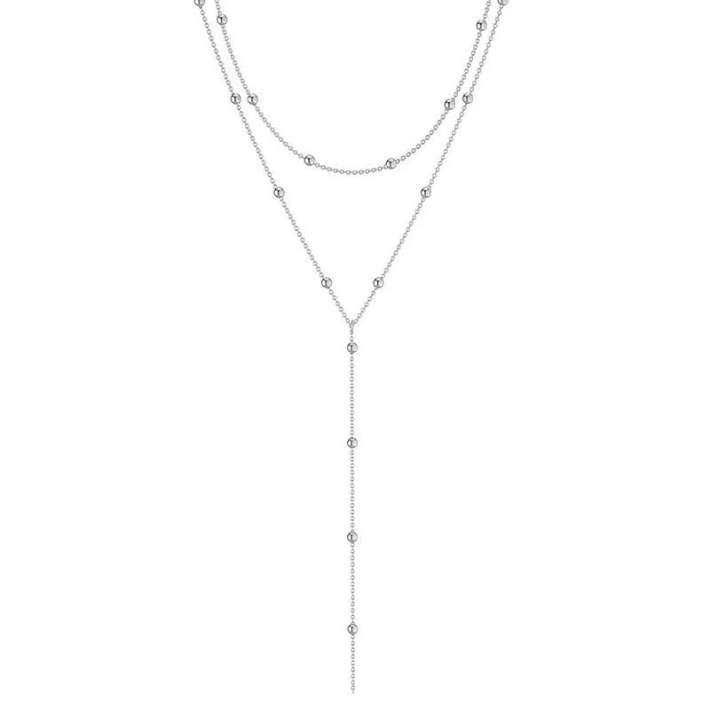 Geometric Tassel Bead Necklace – Minimal Collarbone
