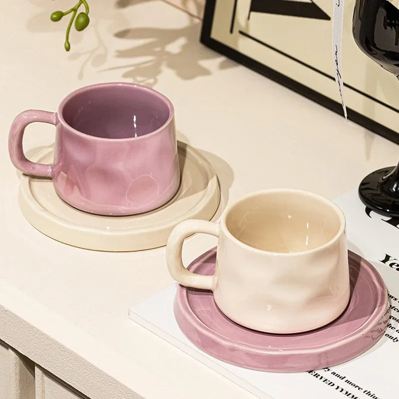 Cute Ceramic Coffee Cup & Saucer – Café Aesthetic