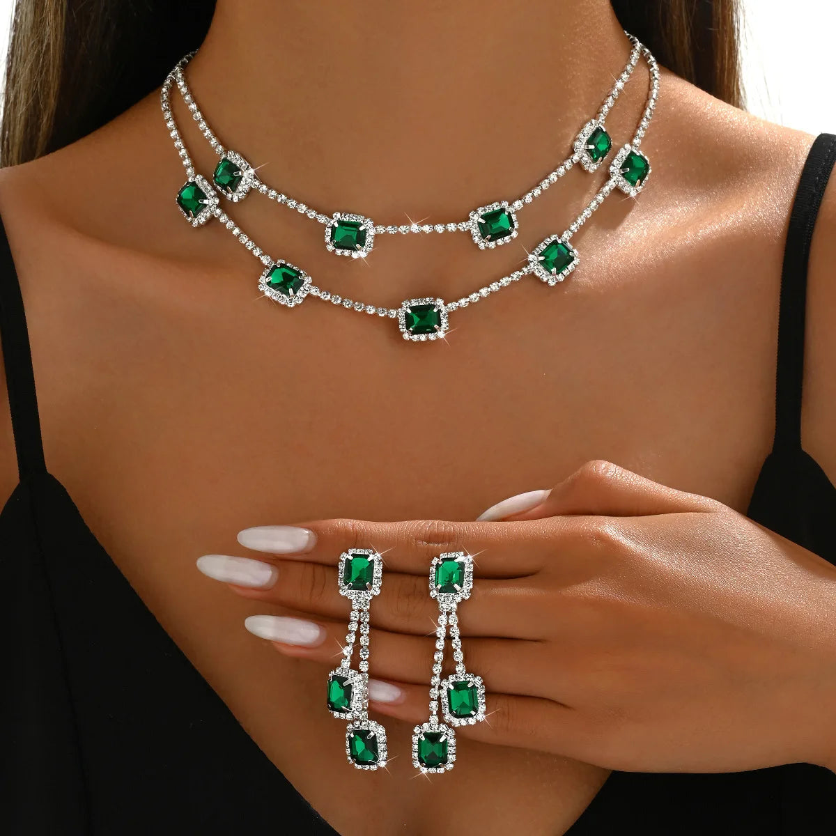 Crystal Jewelry Set (3-Piece) – Necklace & Earrings