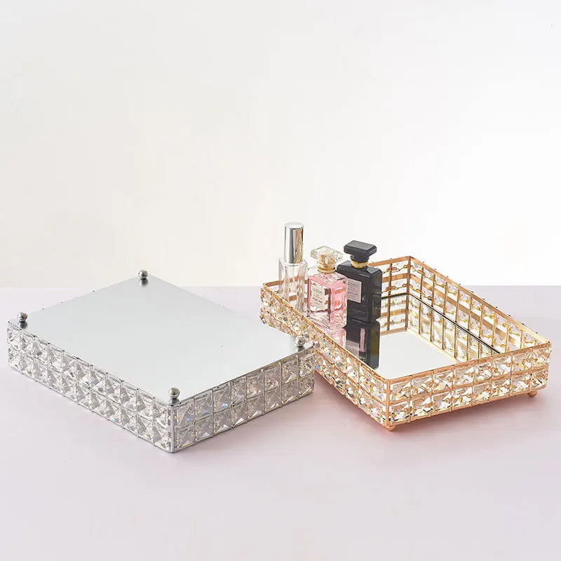 Crystal Mirrored Vanity Tray – Metal Display Plate