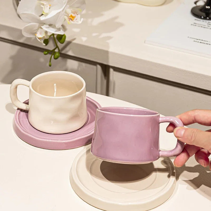 Cute Ceramic Coffee Cup & Saucer – Café Aesthetic