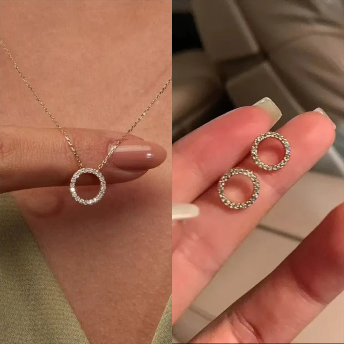 Crystal Circle Pendant – Elegant Gold Finish