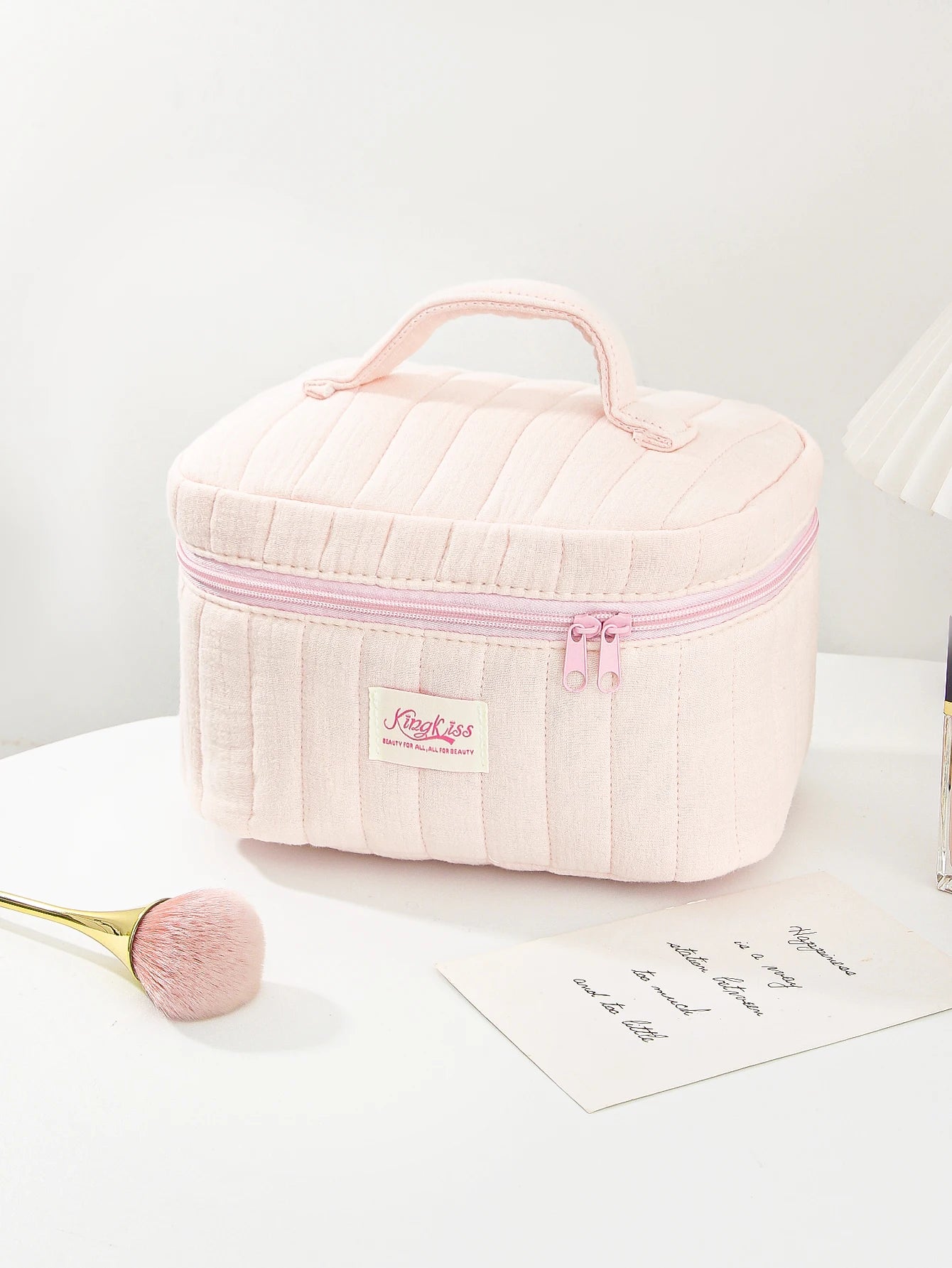 Pink Quilted Makeup Bag – Soft Travel Pouch