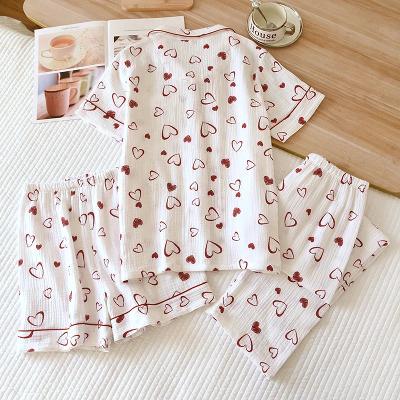 Double-Layer Cotton Sleepwear – Spring/Summer Set