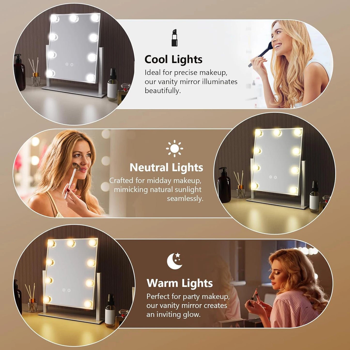 Pro Light Vanity Mirror – 9/12 LED, 3 Colors, 360°