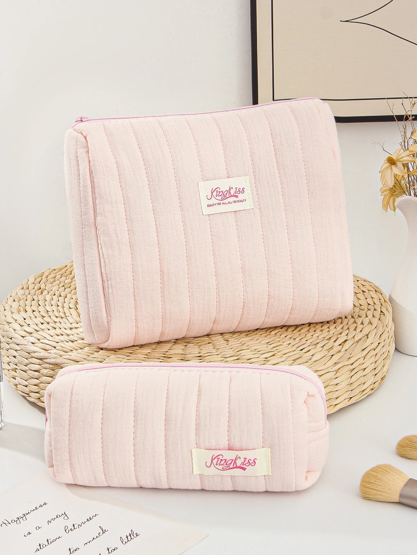 Pink Quilted Makeup Bag – Soft Travel Pouch
