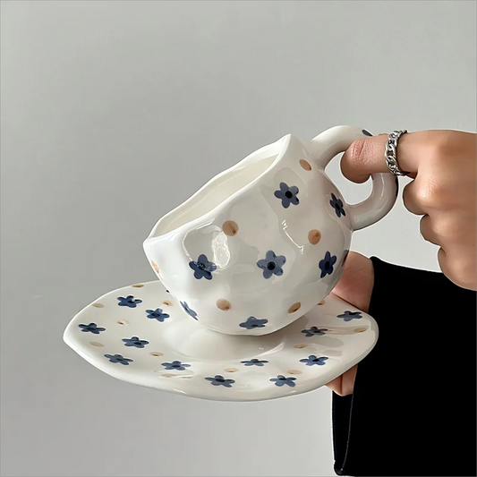Bloom & Sip Hand-Painted Ceramic Set – Underglaze Floral