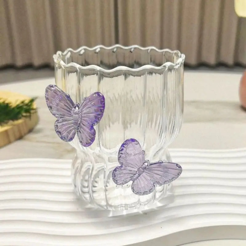 Butterfly Glass Tumbler (400ml) with Lid & Straw – Aesthetic Sipper