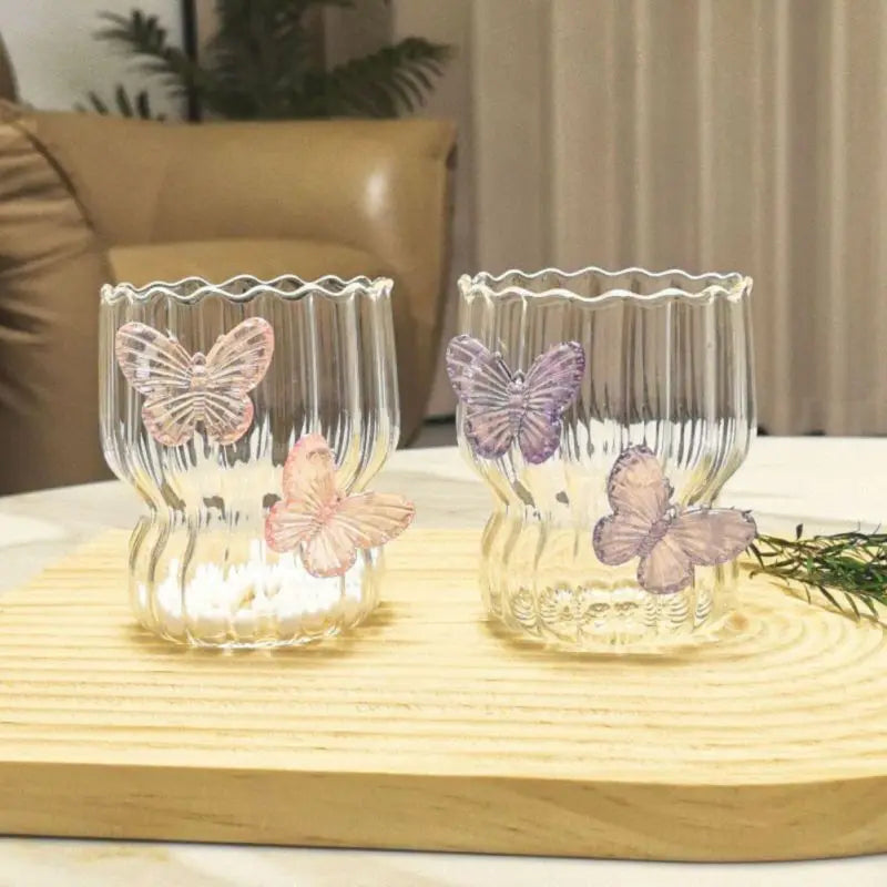 Butterfly Glass Tumbler (400ml) with Lid & Straw – Aesthetic Sipper